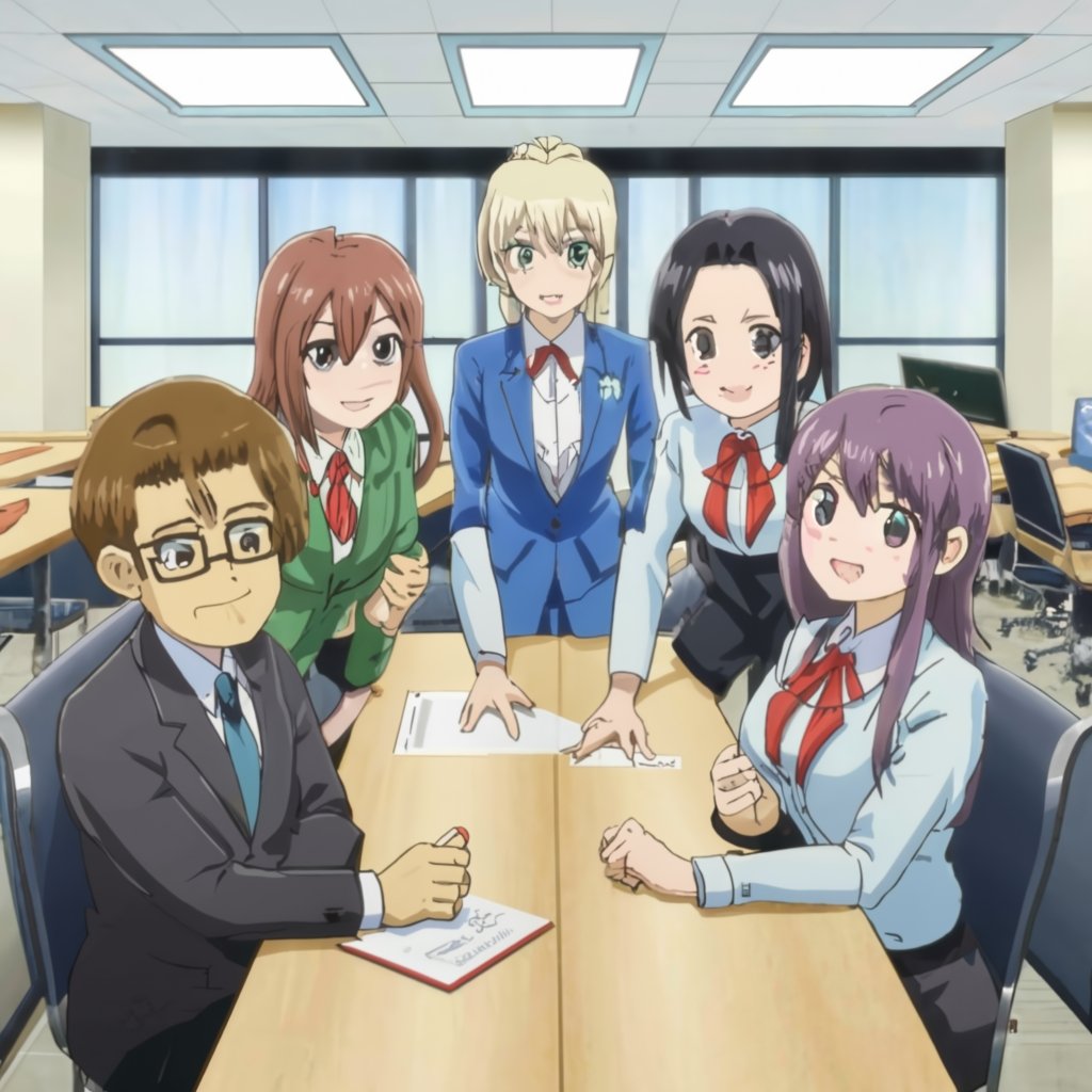 Anime schoolteachers in an office working at a desk