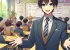 The principal of a school greeting and giving the morning announcements in the teachers' staff room in the morning before classes begin, anime style