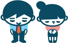 Cartoon man and woman bowing