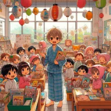 a program through which various Elementary school and Kindergarten schools around Kobe City host activities that focus on English communication and/or cultural exchange, anime style