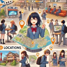 Locations relevant to JETs in Kobe, such as schools, community centers, municipal offices, and popular hangout spots