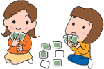 Karuta card game cartoon of two children playing
