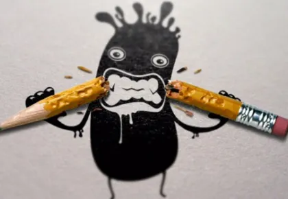 Drawing monster gnawing on pencil
