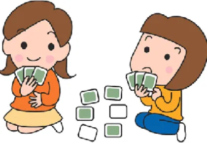 Karuta card game cartoon of two children playing