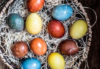 colorful eggs in a basket