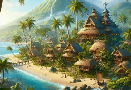 South pacific island with huts on a beach