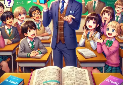 A Japanese teacher (ALT) holding a small box and smiling