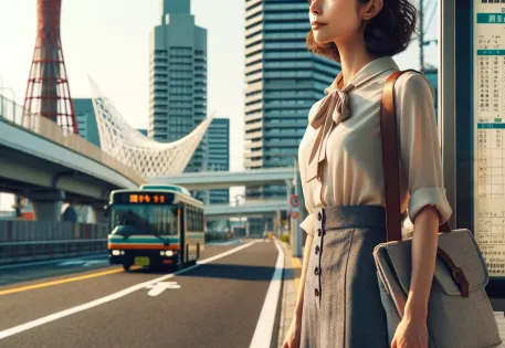 A Japanese schoolteacher waiting for the bus in Kobe