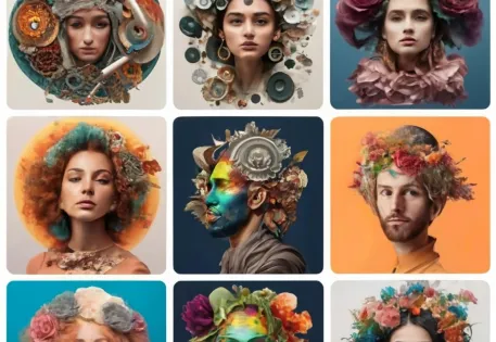 A diverse collage of different AI generated portraits
