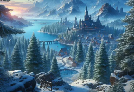 Castle by the sea in a frozen landscape