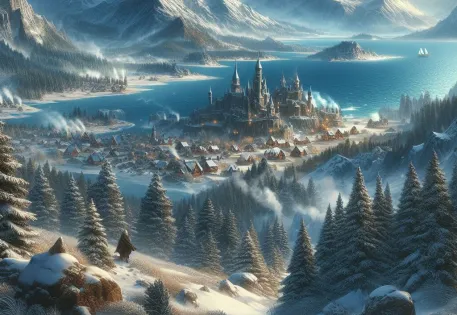 Castle by the sea in a frozen landscape