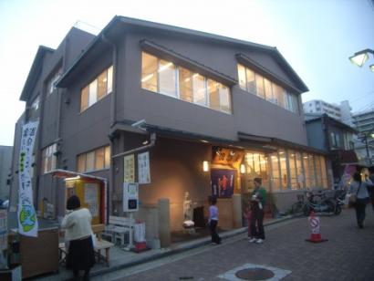 Front of a building getting dark