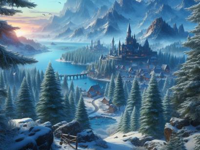 Castle by the sea in a frozen landscape