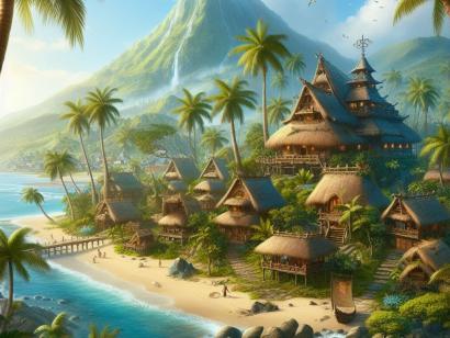 South pacific island with huts on a beach